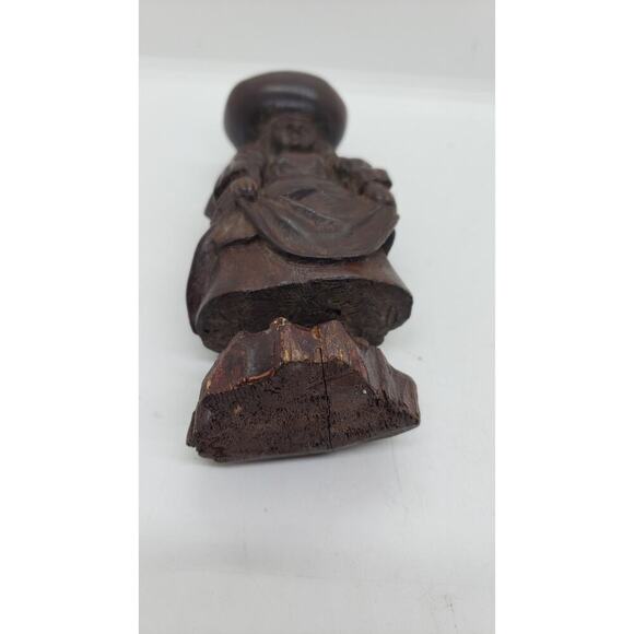 Vintage Hand Carved Wood Sculpture Woman Working Ethnic - Picture 6 of 10